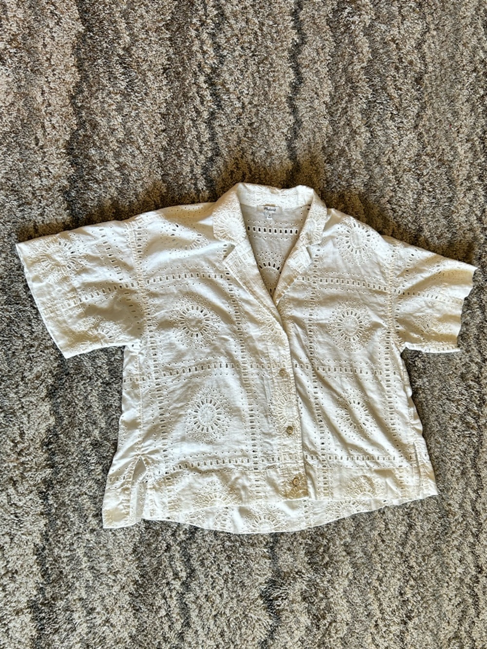 Madewell Linen Floral Short Sleeve Button Up Top Boho Blouse Women’s M